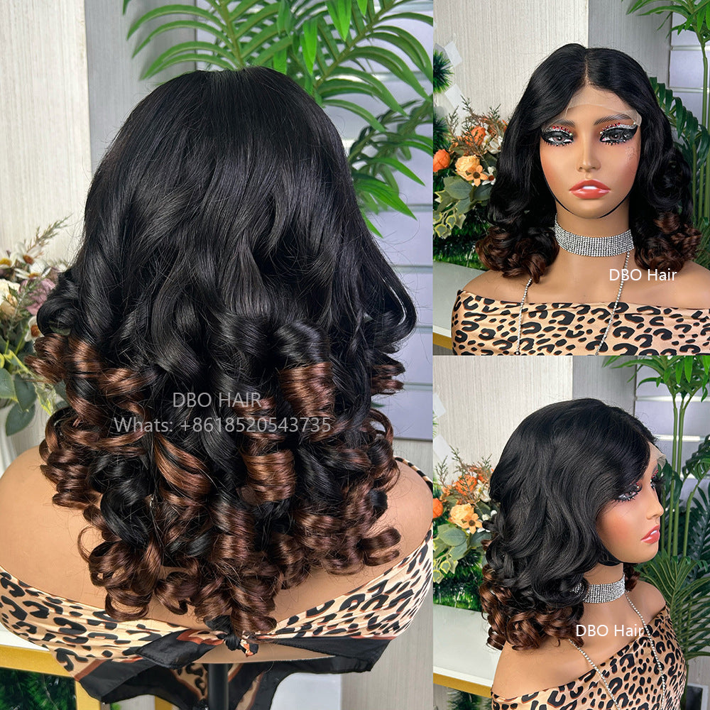 DBO 5X5 Glueless wig bouncy curl 16 inch #T1B/4#