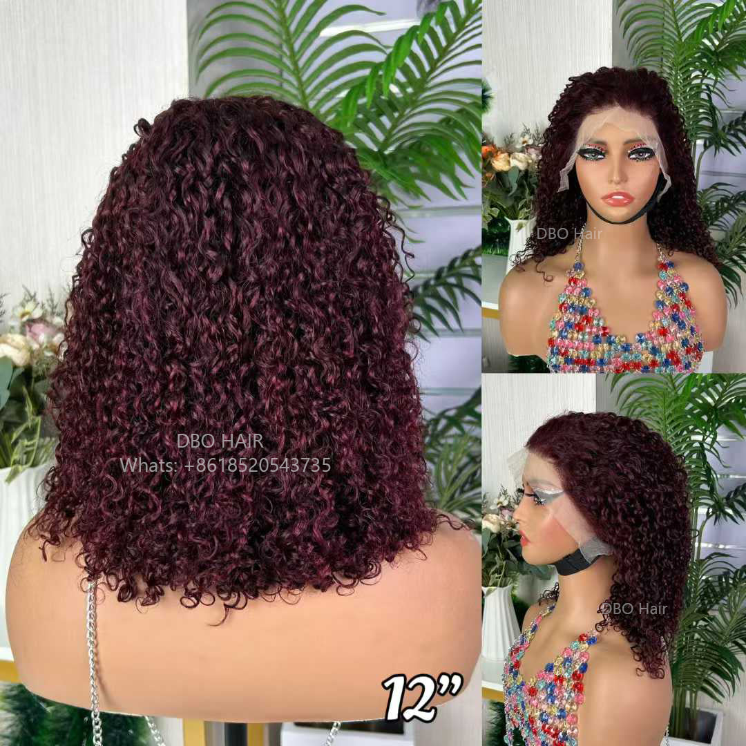 DBO SDD 13×4 pixie curly wig, 99J Burgundy colo 12 inch
