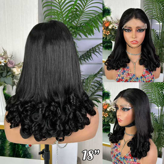 5×5 SDD flower curly glueless lace wig black 18 inch