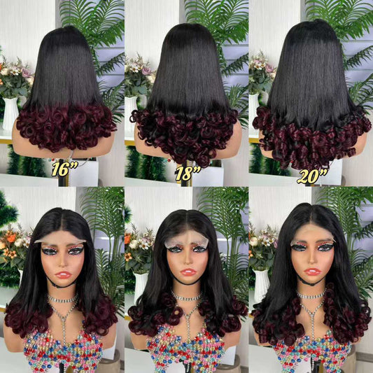 5×5 sdd flower curly glueless lace wig Black +99J 16-18-20 inch
