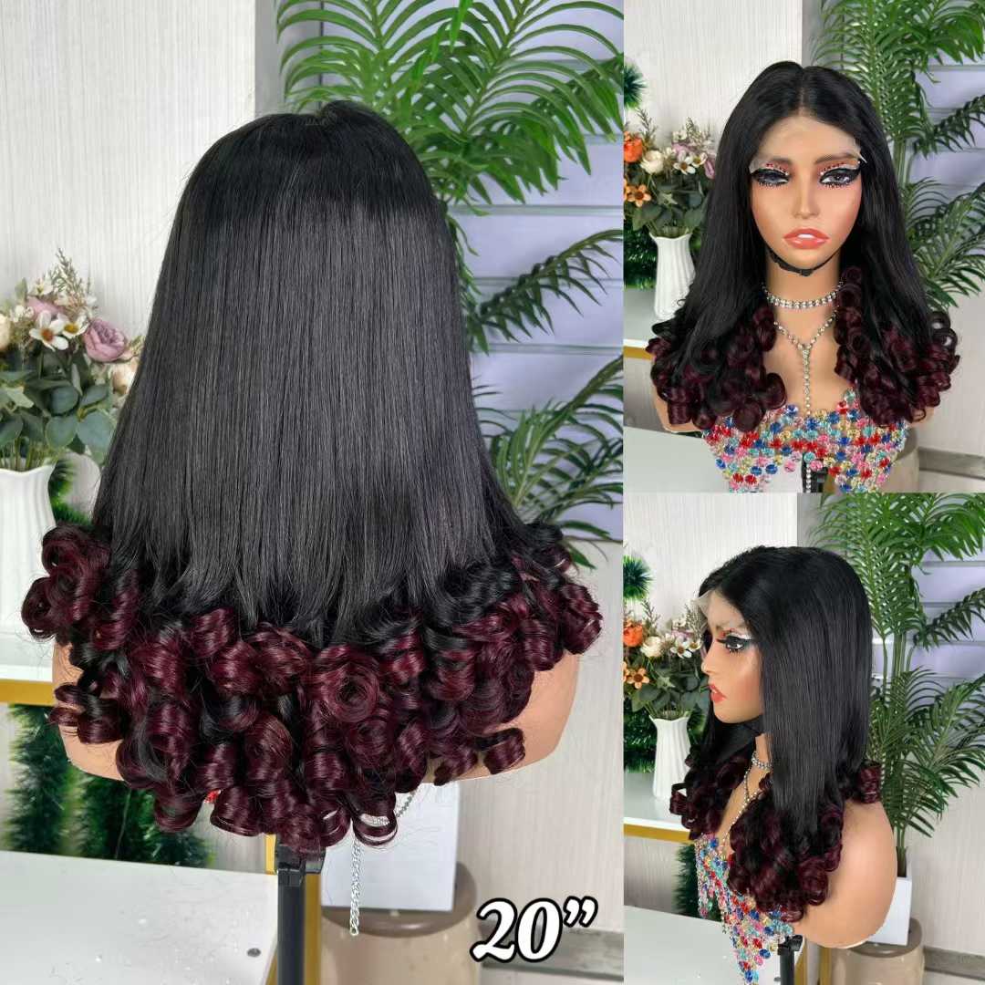 5×5 sdd flower curly glueless lace wig black +99J 20 inch