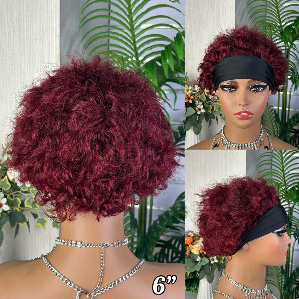 New Arrival  Wig Short Afro Curly Headband Wig #99J