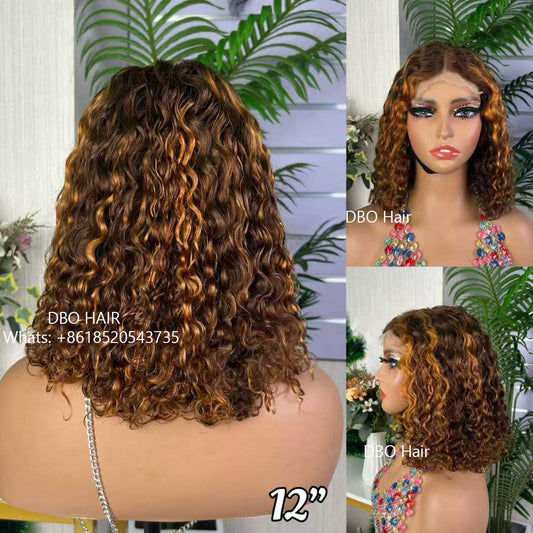 DBO SDD 5×5 water curly glueless lace closure wig piano color 12"