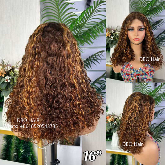 DBO SDD 5×5 water curly glueless lace closure wig piano color 16"