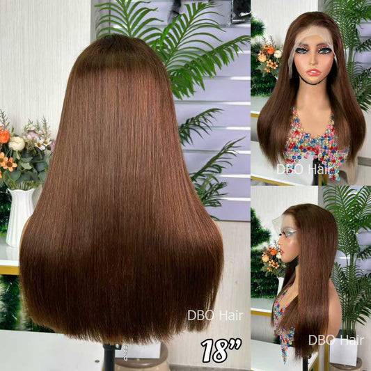 Double drawn lace frontal wig 4# brown color 18 inch